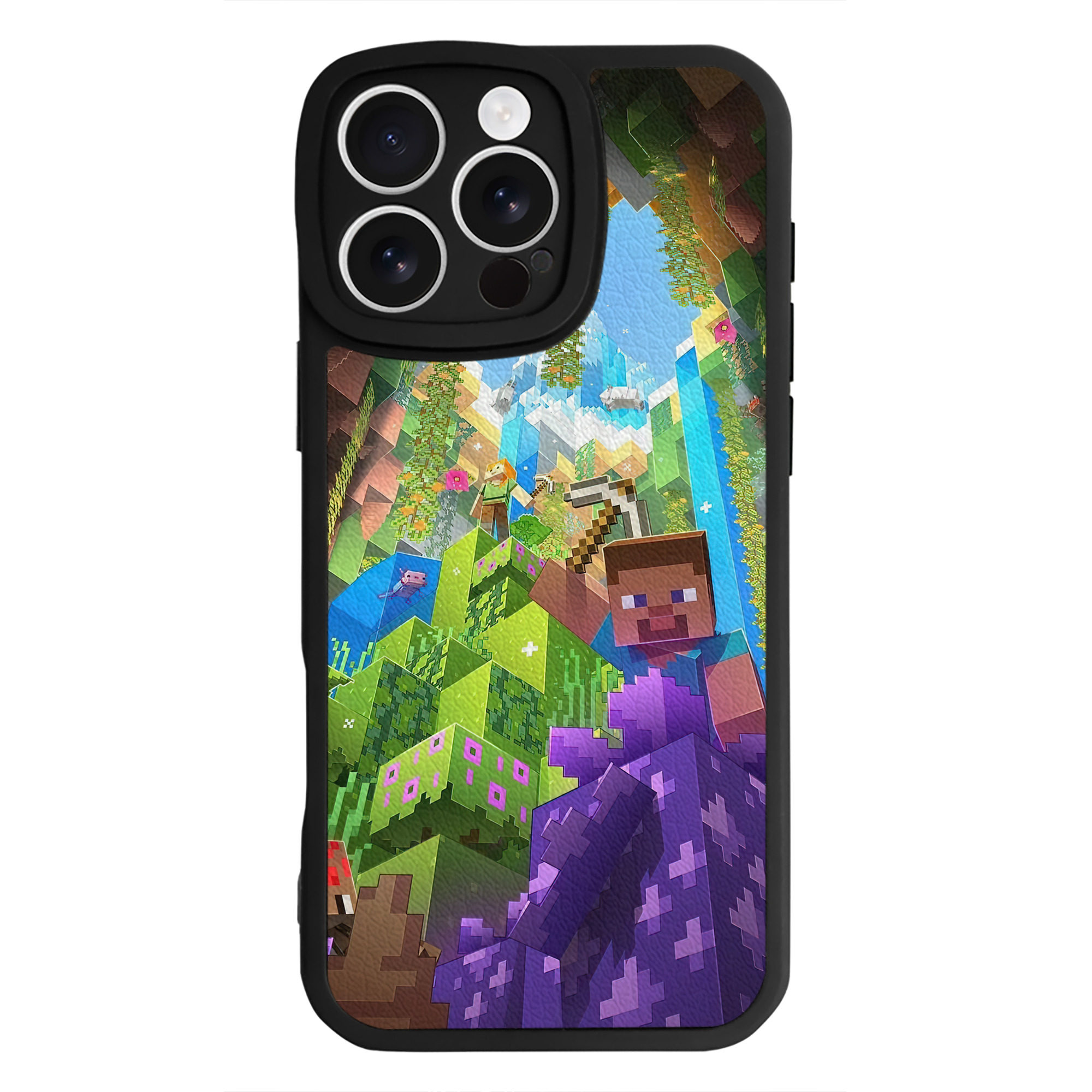 （画像用） マインクラフト ブロックの世界 Minecraft MC Block world 【iPhone 16シリーズ対応】シリコンスマホケース（レザー調） 材質：シリコン